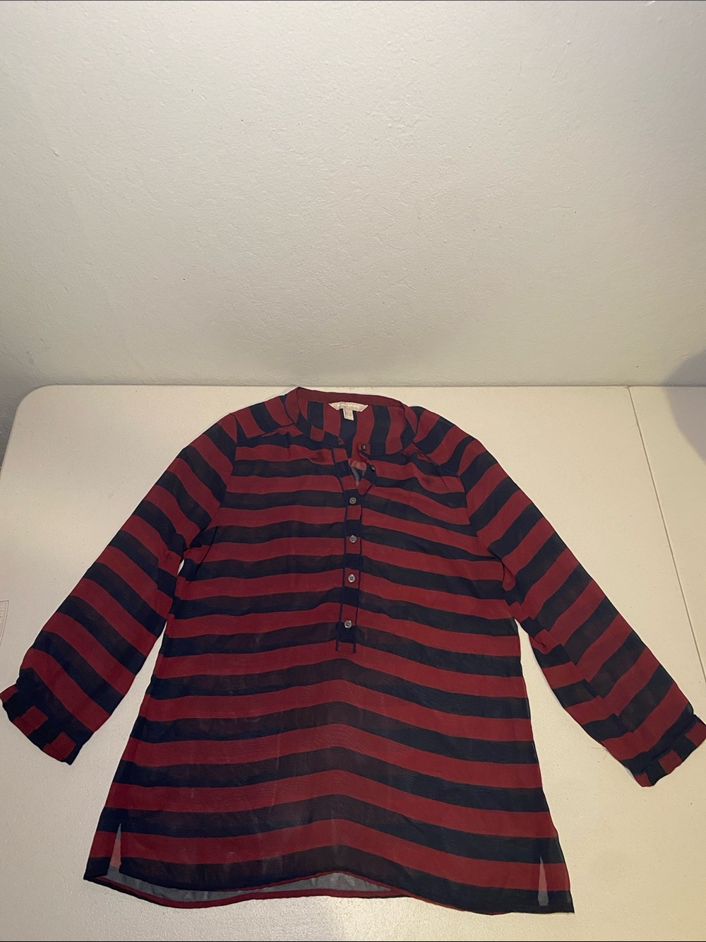 Banana Republic Girls' Burgundy and Black Striped Long-Sleeve Henley